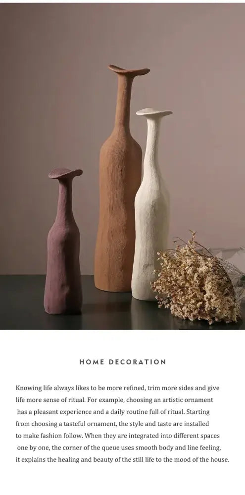 DecorBites™ handmade nordic ceramic flower vases in mauve terracotta and cream with dried flowers for luxury home decor