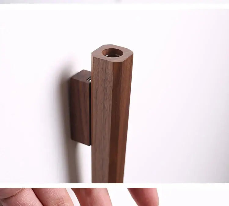 Decorbites™ handmade nordic solid wood dark brown wall vase with hexagonal wall-mounted handle and polished finish