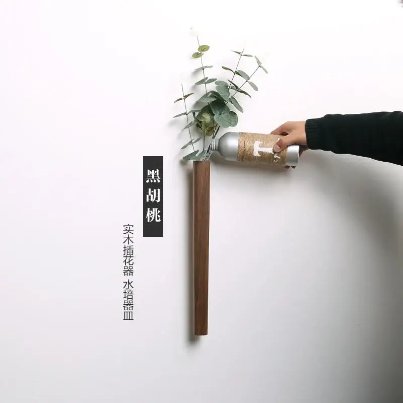 DecorBites handmade nordic solid wood wall vase in dark wood with minimalist design and smooth finish for plants