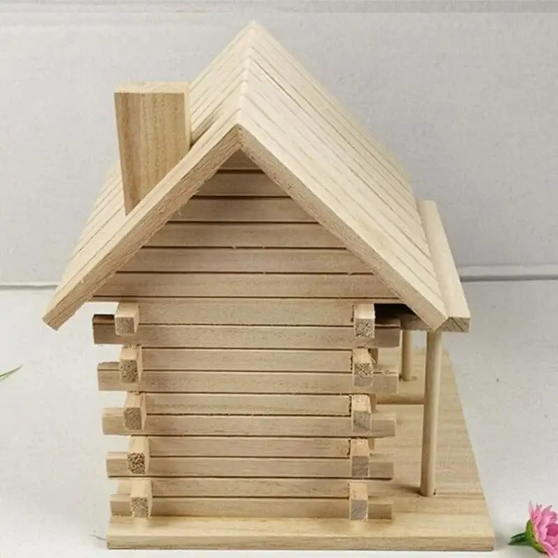 Decorbites™ handmade wooden nest box in light natural wood with slanted roof and chimney for outdoor bird nest decor