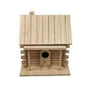 DecorBites™ handmade wooden bird nest box with rustic log cabin design and natural light brown wood planks