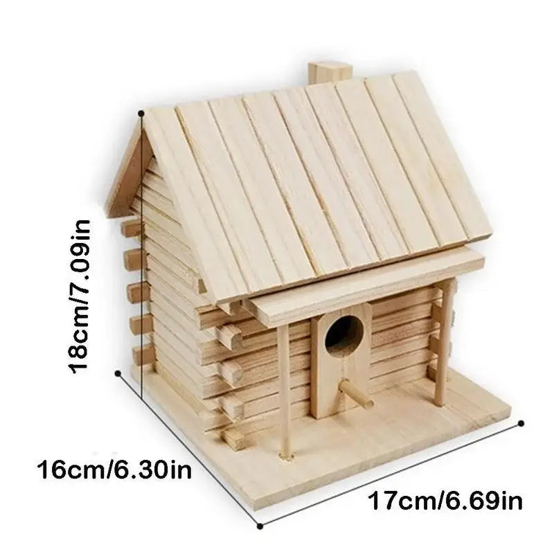 DecorBites™ handmade wooden nest box with slanted roof in light natural wood for outdoor bird nest decor