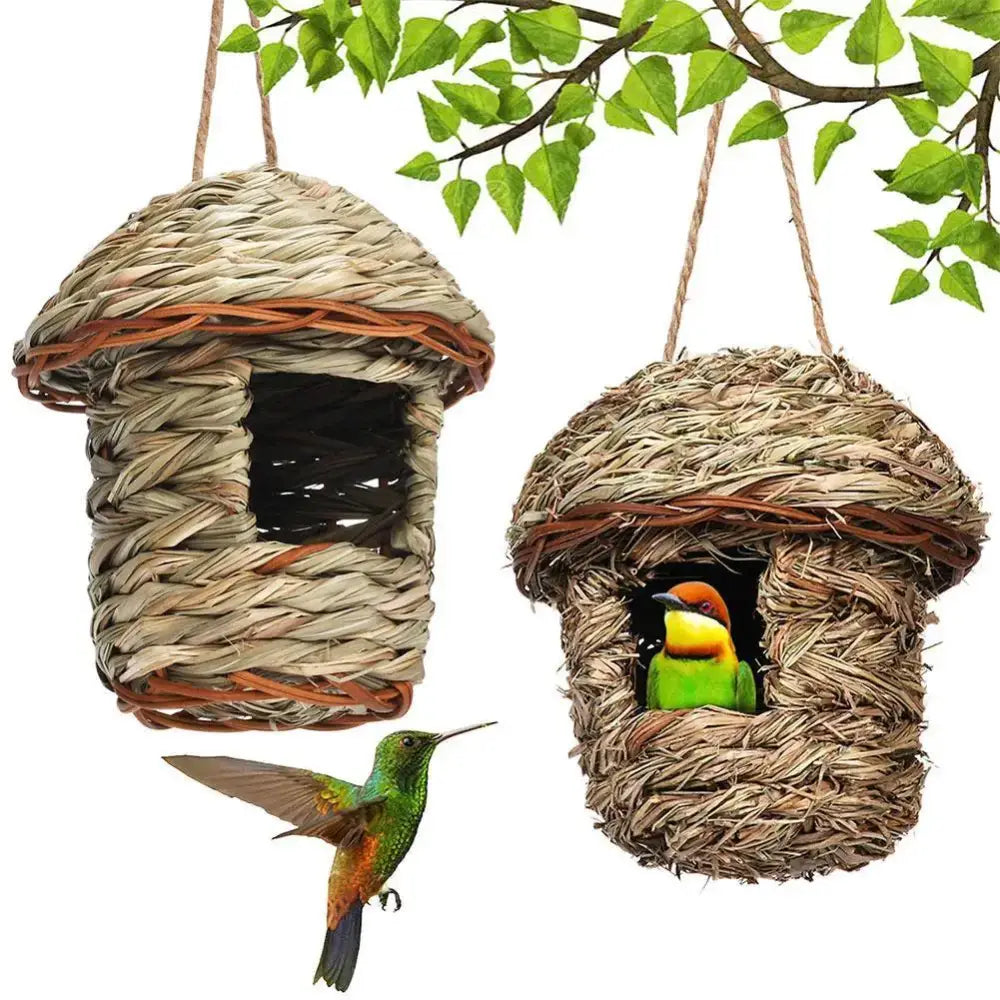 DecorBites™ handwoven straw bird nest with natural fiber and brown woven accents for outdoor garden use