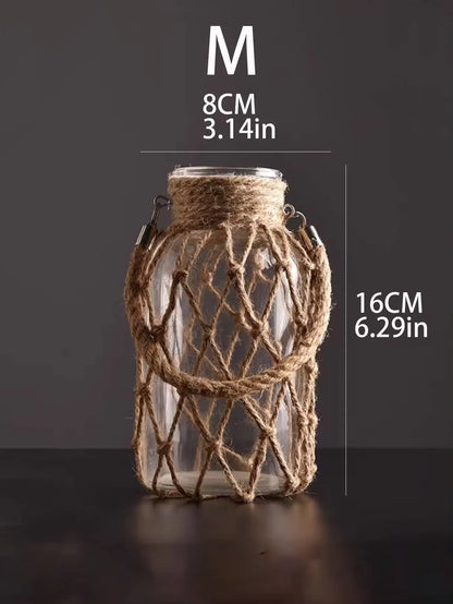 Hanging Glass Vase with Hemp Rope - Rustic Home Decor - TK815-RXHP238 - Vase