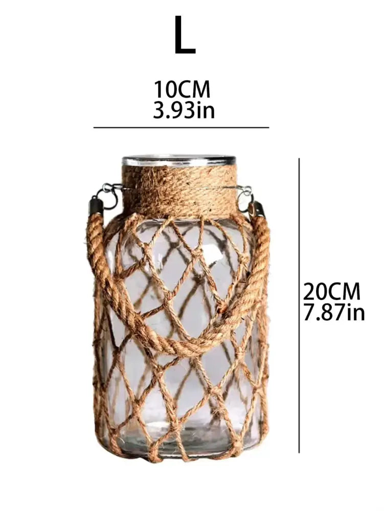 Hanging Glass Vase with Hemp Rope - Rustic Home Decor - TK815-RXHP239 - Vase