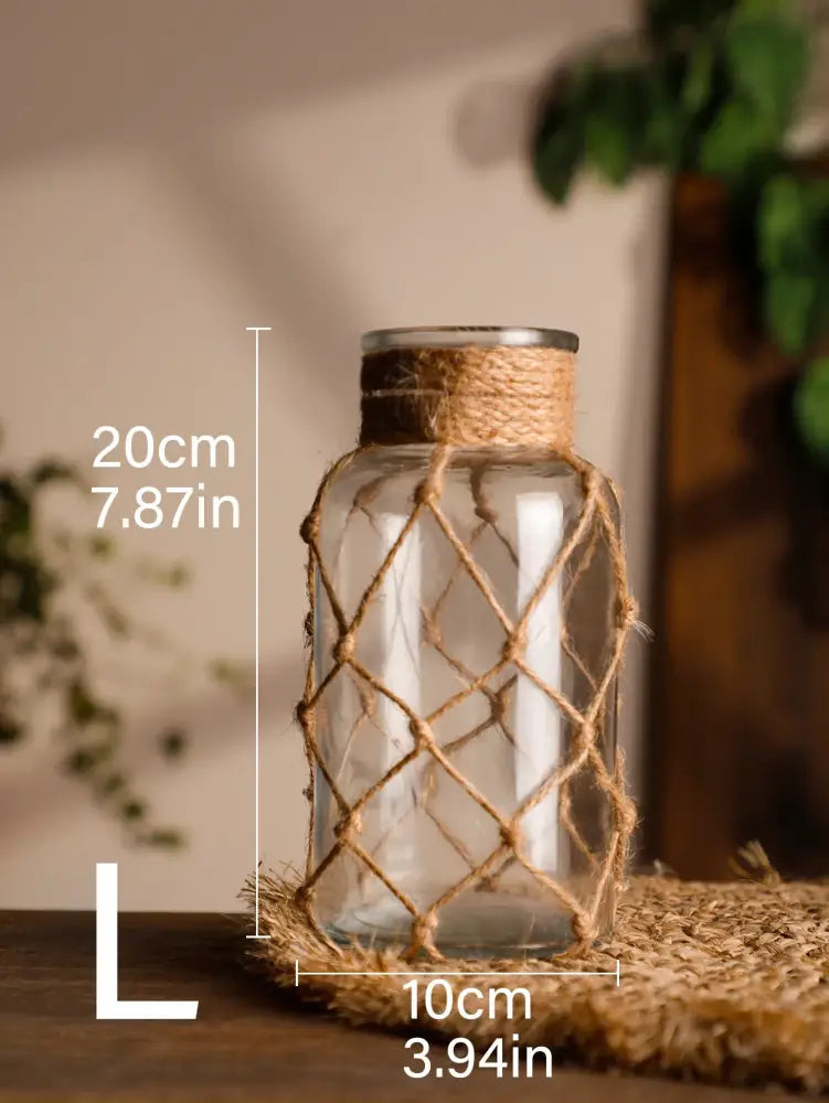Hanging Glass Vase with Hemp Rope - Rustic Home Decor - TK815-RXHP288 - Vase