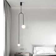 Decorbites™ hanging lights black minimalist pendant with two frosted glass bulbs and curved metal arm in versatile lighting options