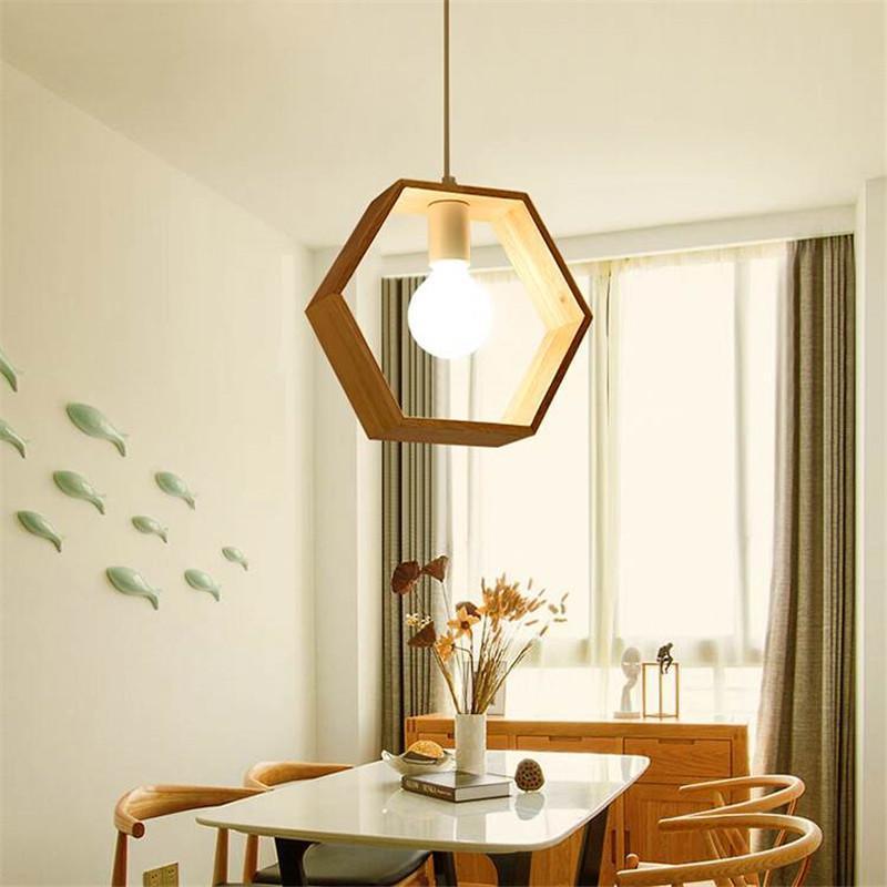 Hanging Wooden Lights - Hexagon / Cold White