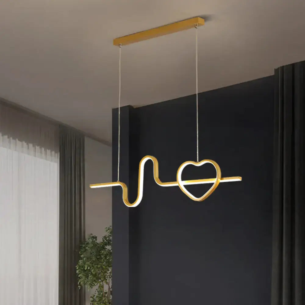 DecorBites heart and line island metal pendant light fixture in gold for dining room with artistic ecg line design