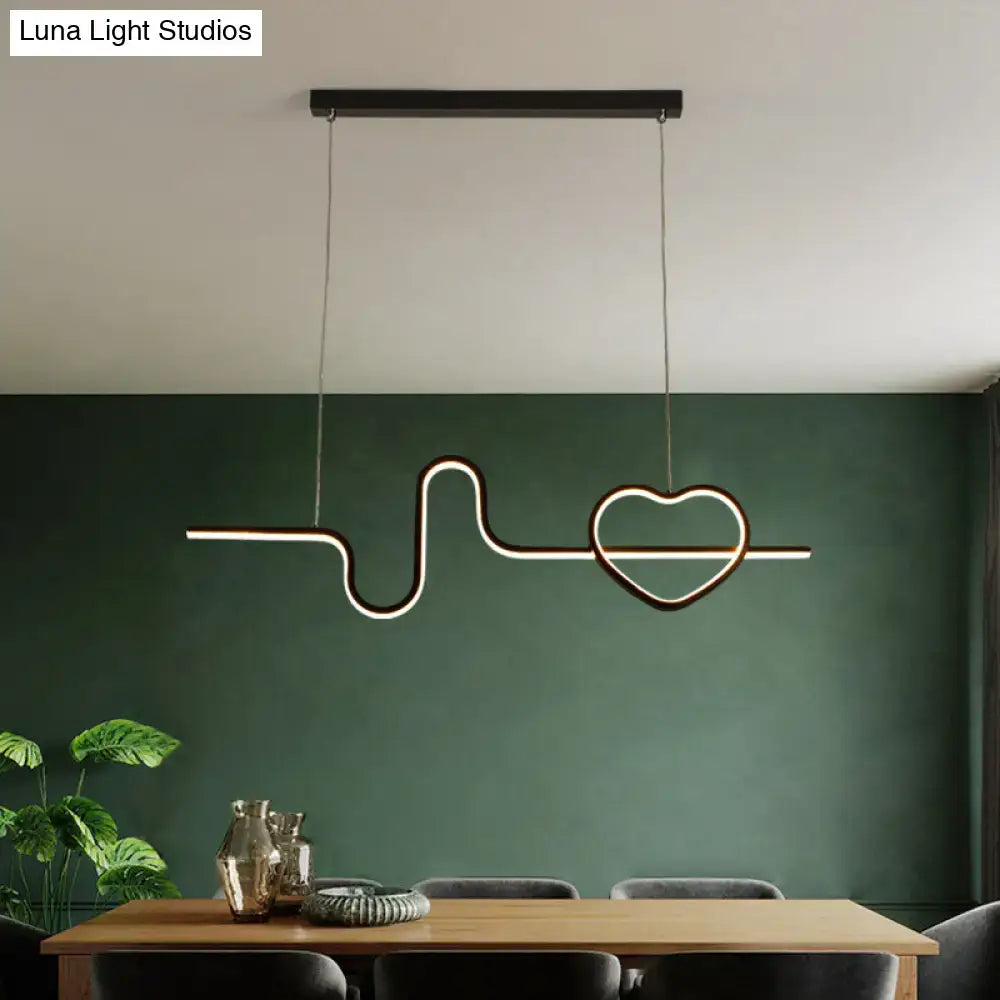 Modern black metal DecorBites line island light fixture shaped like a heartbeat for dining room ceiling lighting