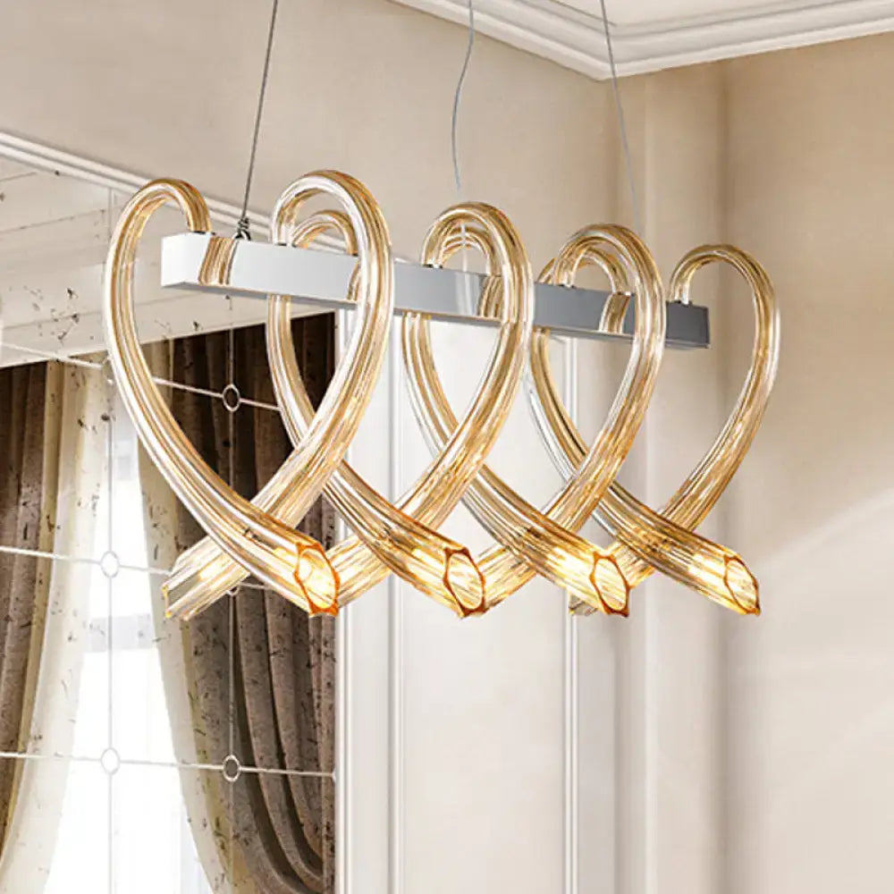 Modern gold-toned amber glass heart-shaped pendant island light minimalist with silver chrome bar for 220v-240v 110v-120v use