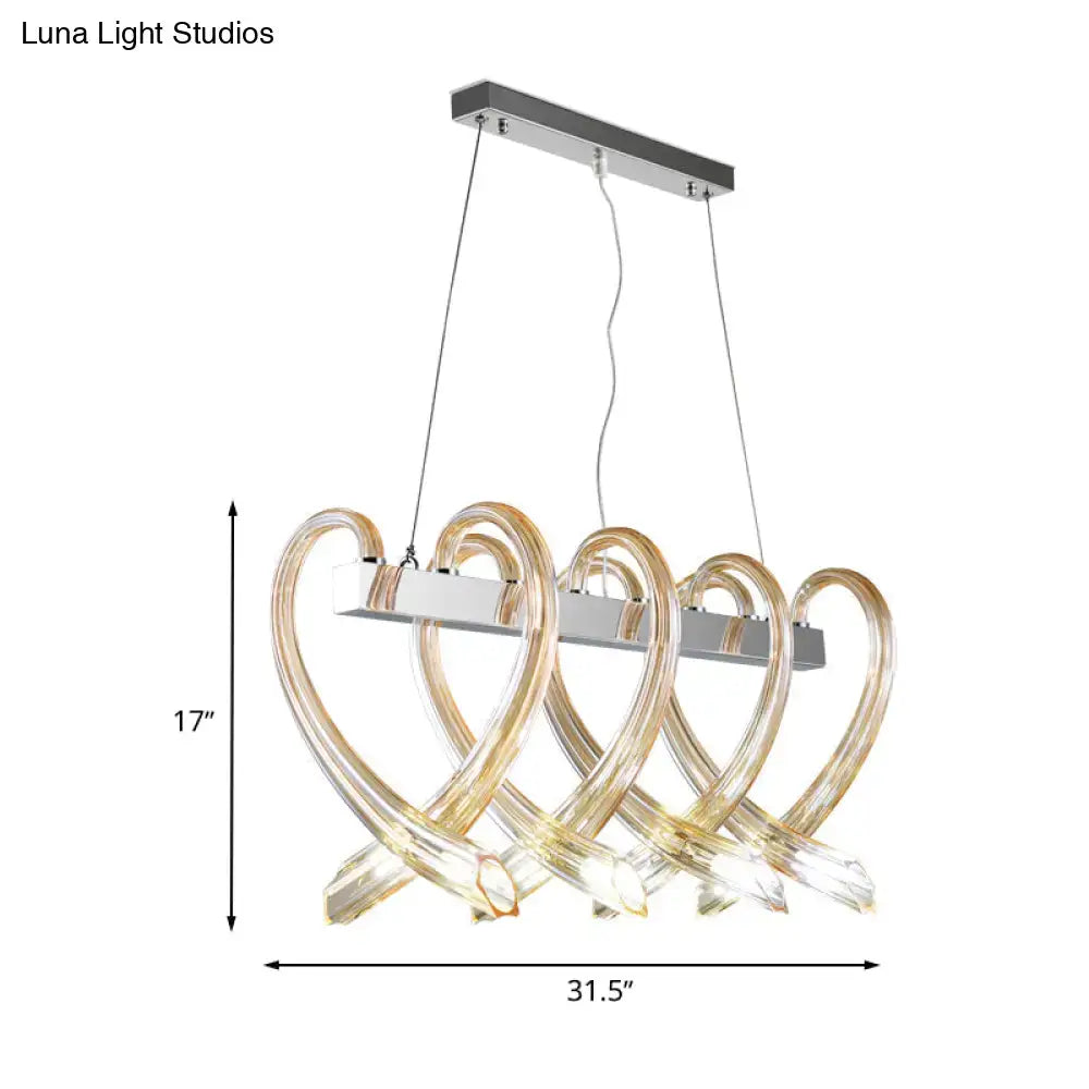 Decorbites™ heart-shaped chrome island light with amber glass and sleek minimalist design for 220v-240v 110v-120v use