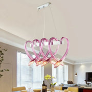 Decorbites heart shaped crystal glass led hanging light fixture with translucent pink glass and warm led illumination