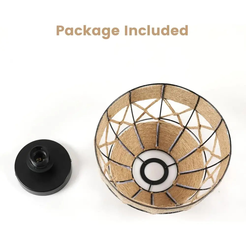 Rustic woven hemp rope ceiling light with natural fiber shade and black metal frame for home decor by DecorBites™