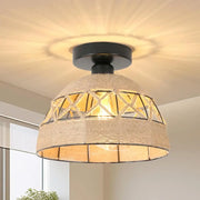 Decorbites™ hemp rope ceiling light with warm-toned dome shade and geometric cutouts for home decor