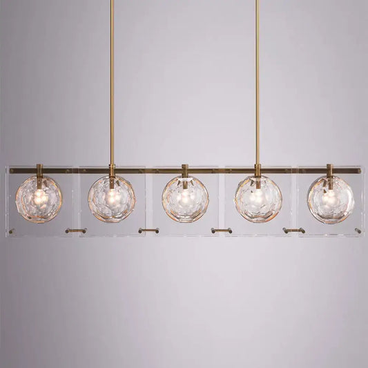 Decorbites hexagon glass ball pendant lamp with five clear faceted globes and brass finish island light fixture