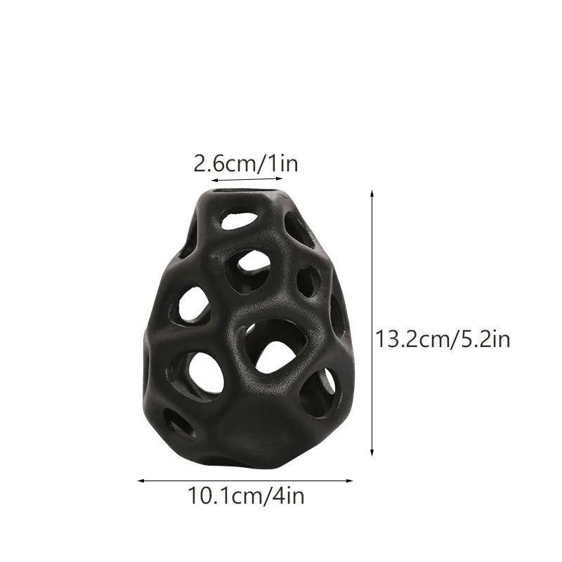 Hollow Out Ceramic Vase - Nordic Style - Black Small - Vase