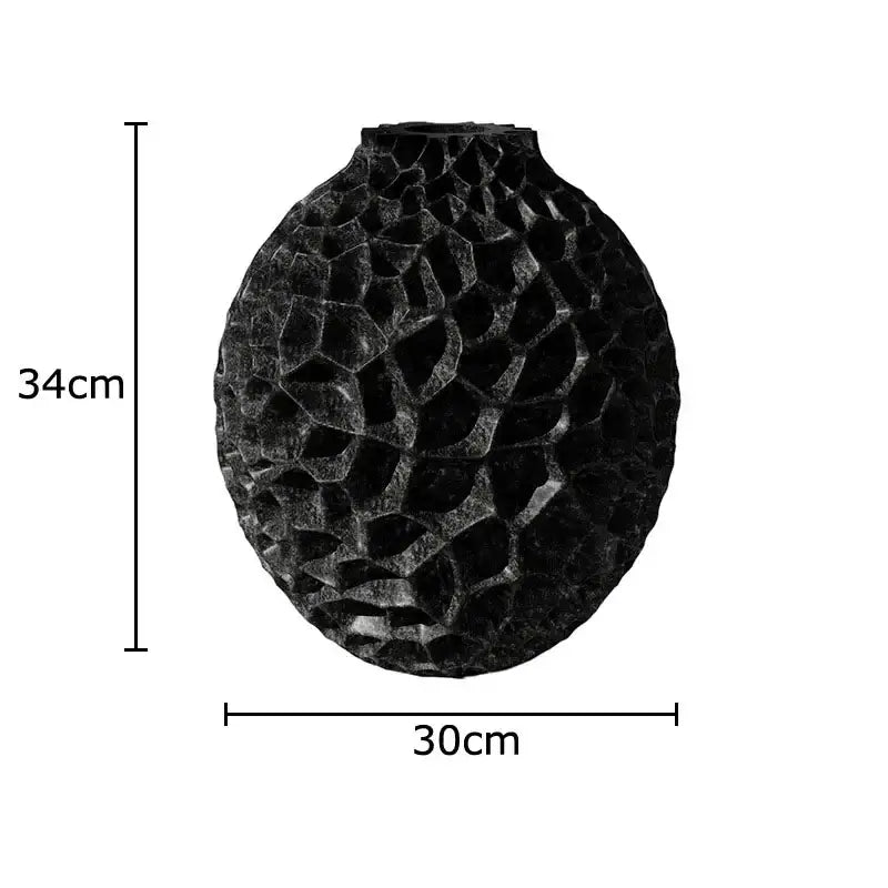 Black textured ceramic decorbites honeycomb vase with rounded terracotta honeycomb pattern for office desk decor