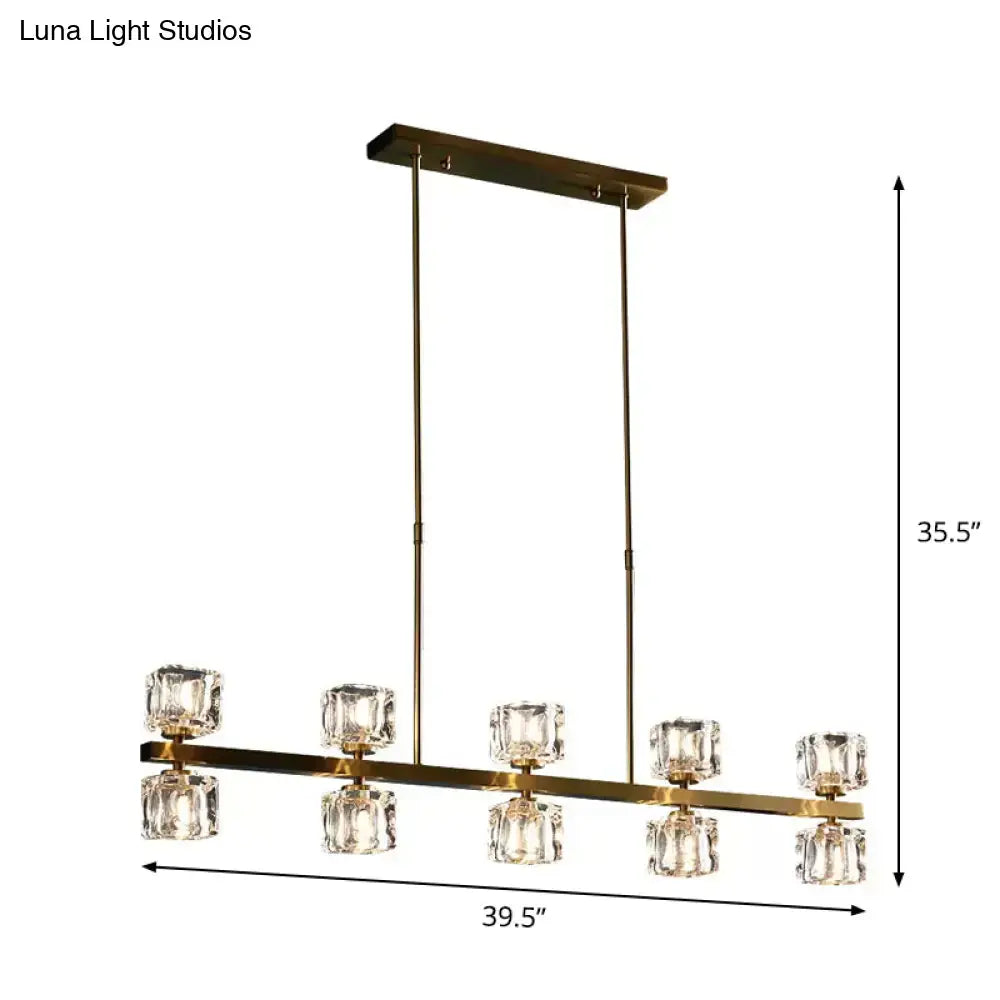 Decorbites™ ice cube crystal pendant light gold rectangular chandelier with six faceted crystals for dining room bulb base