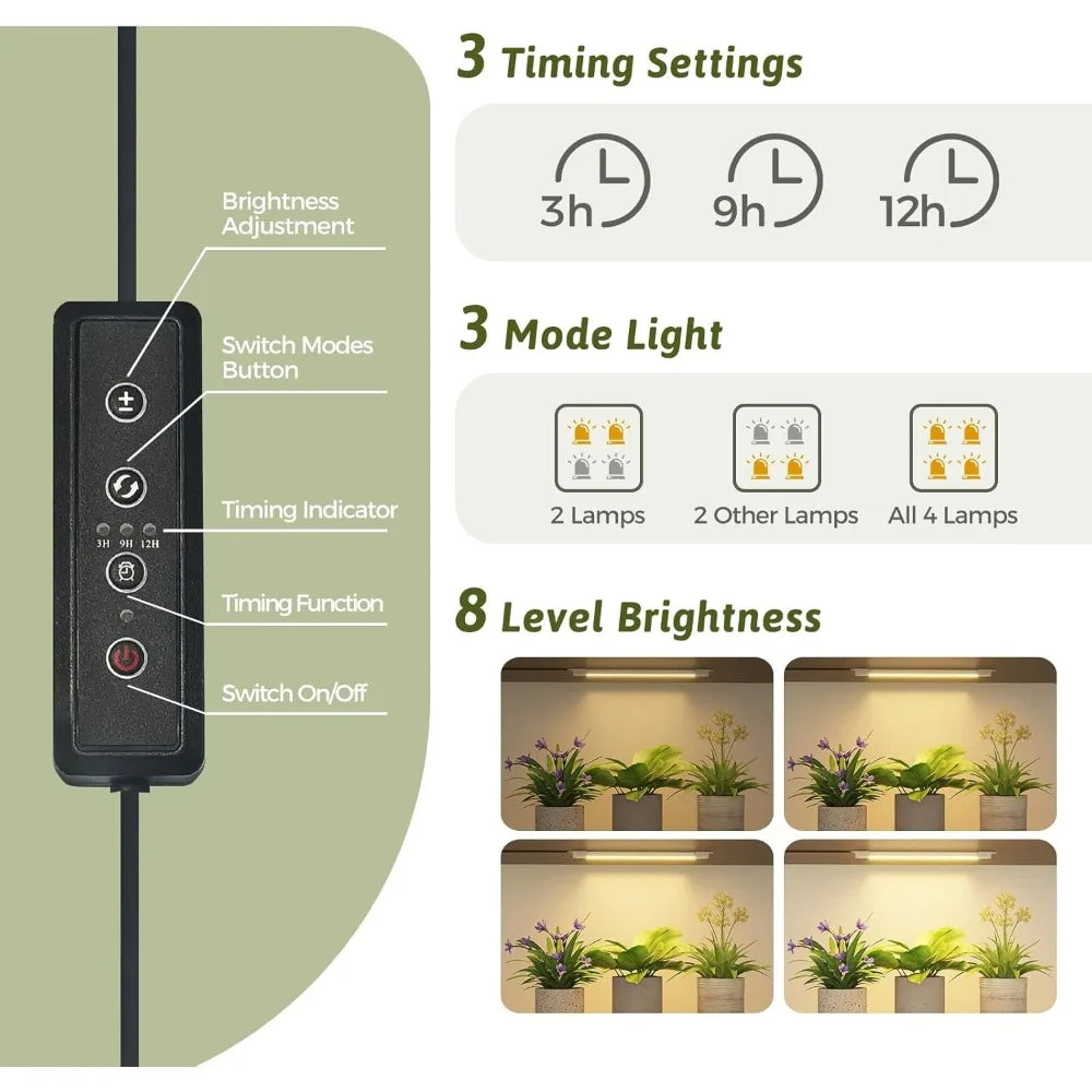 Black rectangular control panel with buttons for timing brightness and lamp mode on decorbites indoor plant grow lights