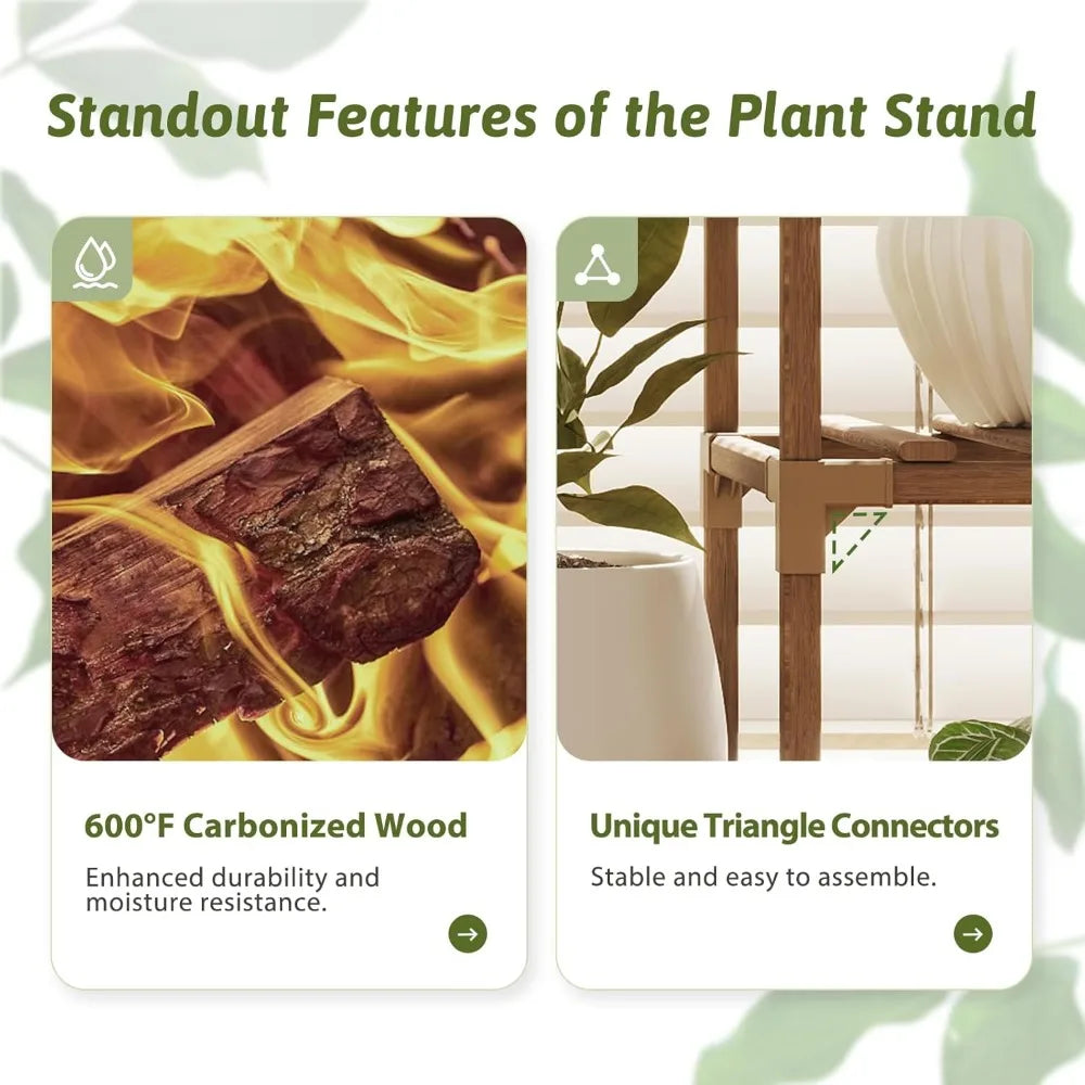 DecorBites™ indoor plant grow lights with 12 tiers feature a sturdy dark brown carbonized wood frame for indoor plants