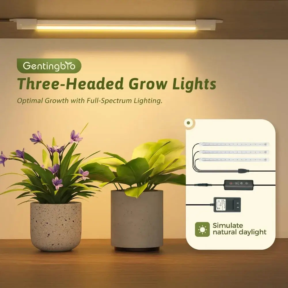 Decorbites indoor plant grow lights with 12 tiers and gentingbio three-headed full-spectrum grow lights for indoor plants