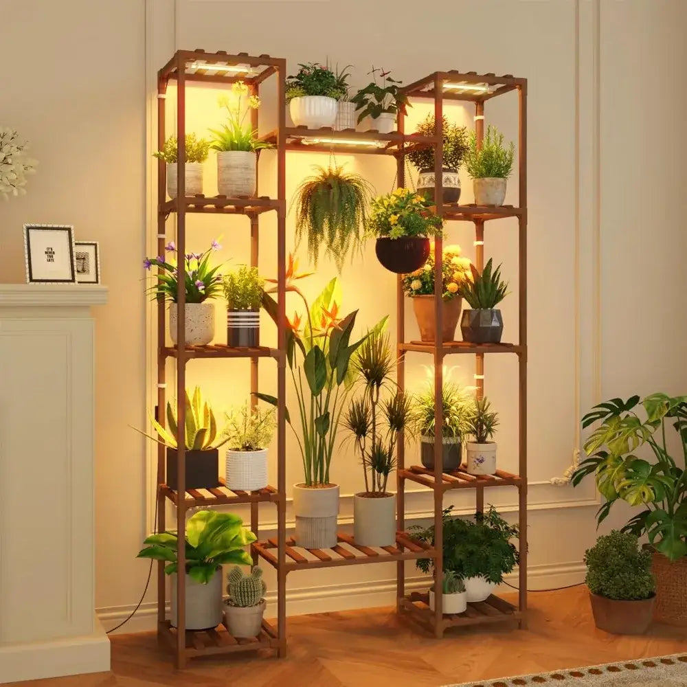 Wooden decorbites™ indoor plant grow lights stand with 12 tiers and integrated led lighting for indoor plants