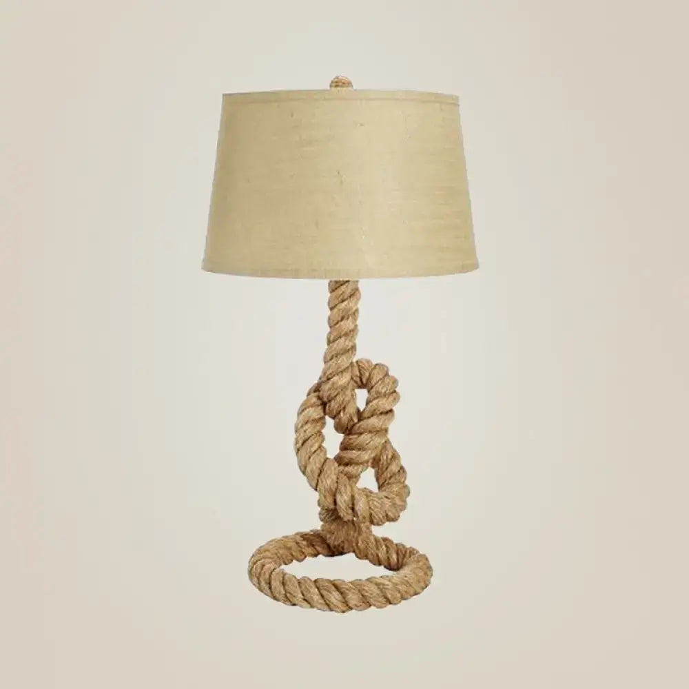 Decorbites industrial barrel desk lamp with beige fabric shade and natural coarse knots rope base for living room 220v-240v
