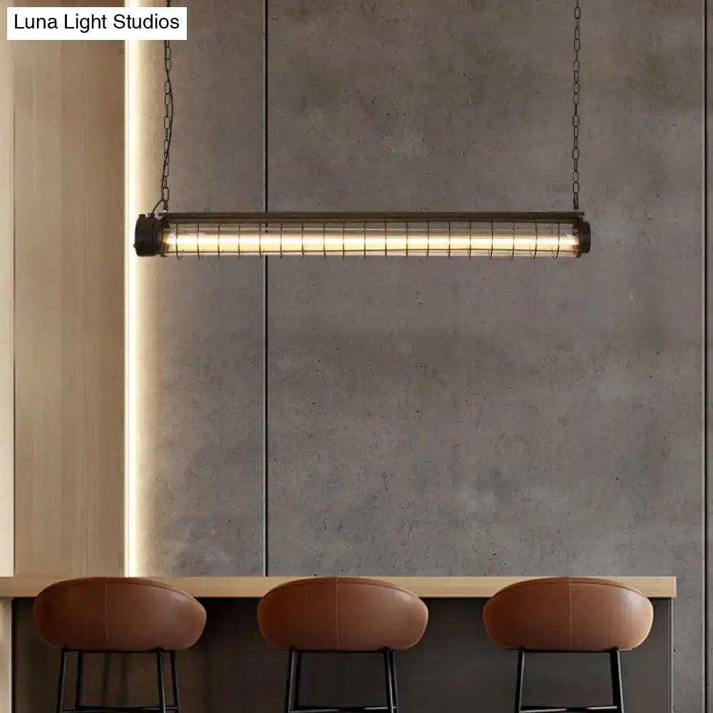 DecorBites industrial black metal cage dining pendant light with tubular design for dining room ceiling