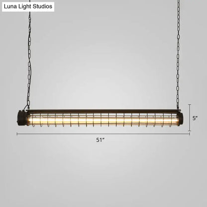 Decorbites industrial black metal pendant light with tubular cage design for dining room ceiling lighting