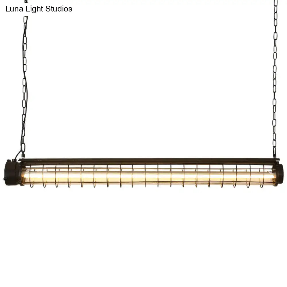 DecorBites industrial black cage island pendant with dark bronze tubular cage design for dining room ceiling lighting