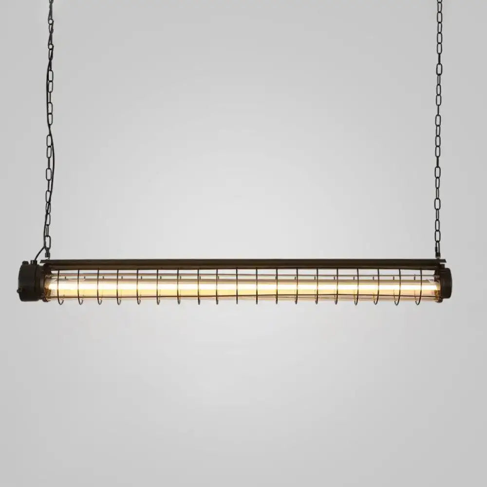 Decorbites industrial black cage island pendant with tubular design metal frame and wire mesh for dining room lighting