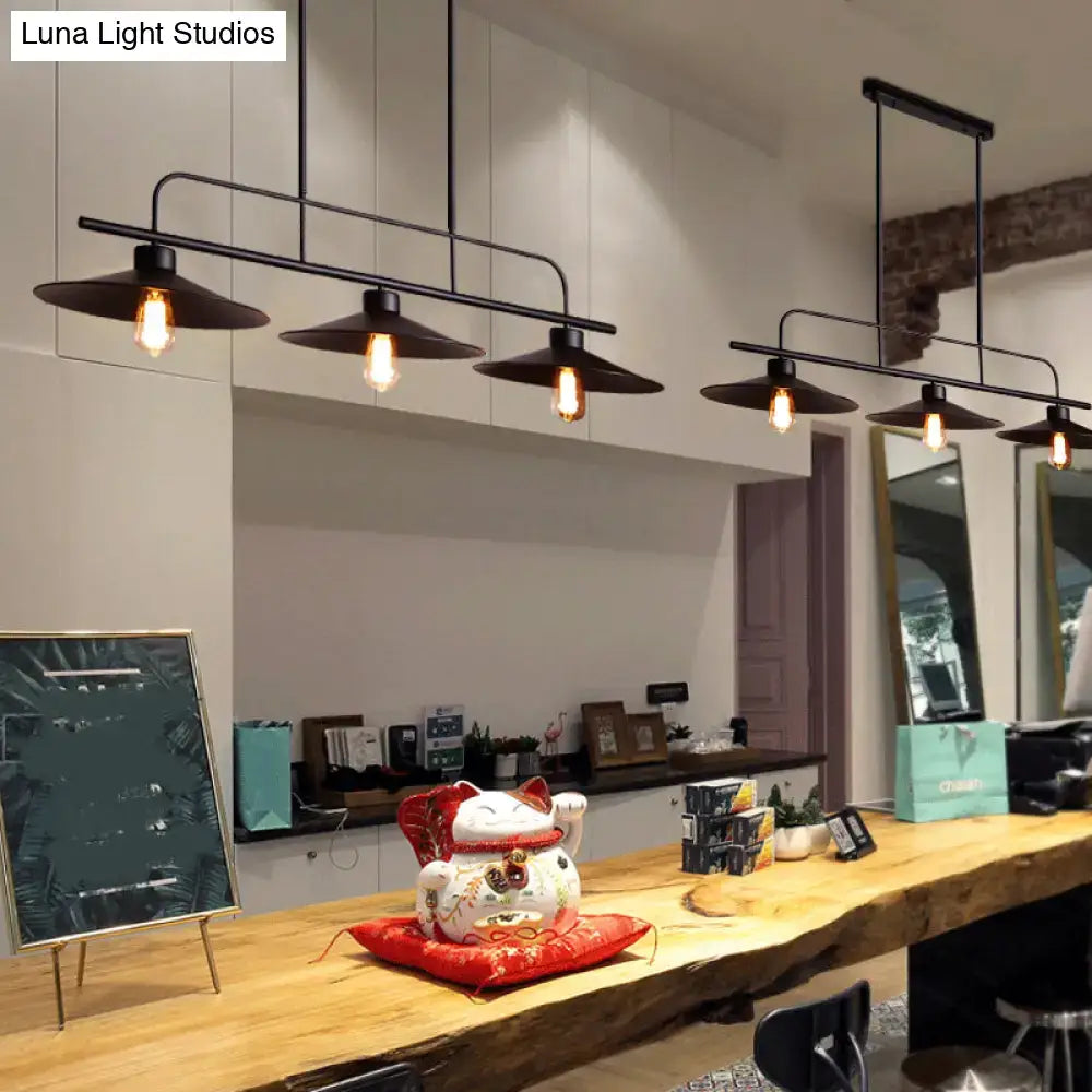 Decorbites™ industrial black finish flared hanging lamp with 3 lights featuring exposed filament bulbs and metal frame ideal for restaurants
