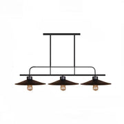 Decorbites™ industrial black finish flared hanging lamp with three exposed filament bulbs and metal shades for restaurants
