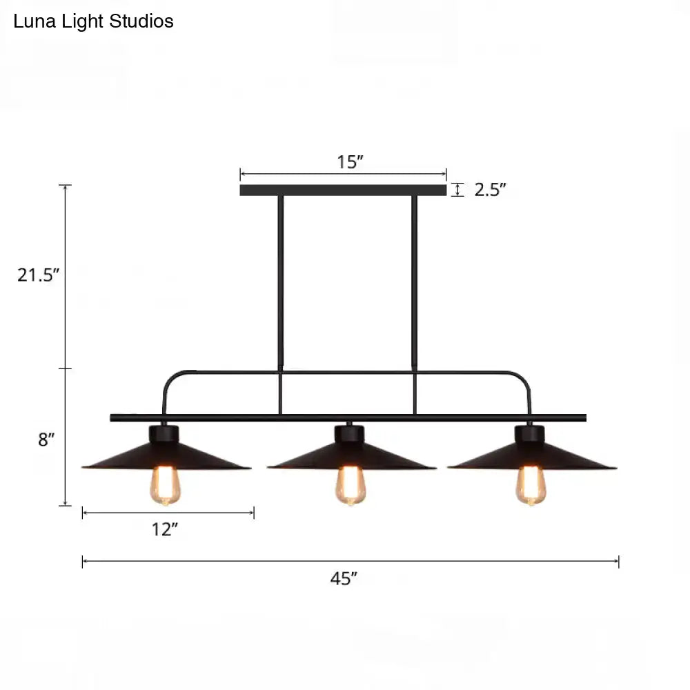 Decorbites™ industrial black finish three-light pendant fixture with matte metal arms and exposed edison bulbs for restaurants