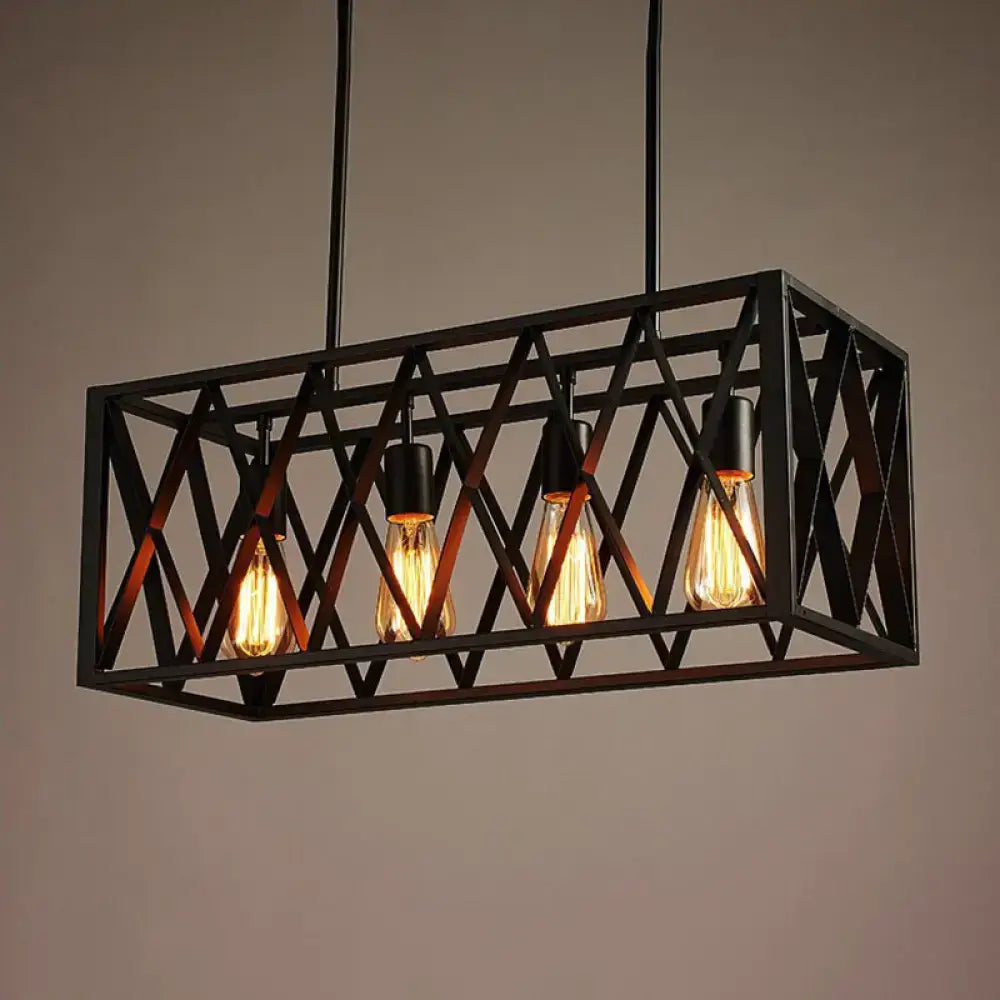 Decorbites industrial black iron pendant light with geometric lattice design and chain cord length for 220v-240v and 110v-120v use