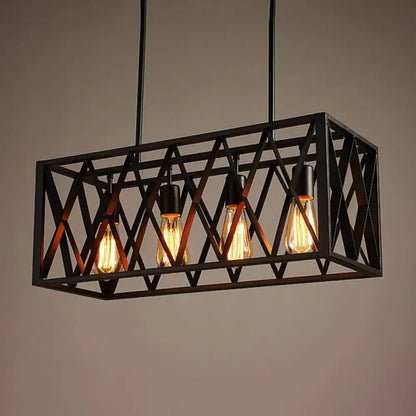 Decorbites industrial black iron pendant light with geometric lattice design and chain cord length for 220v-240v and 110v-120v use