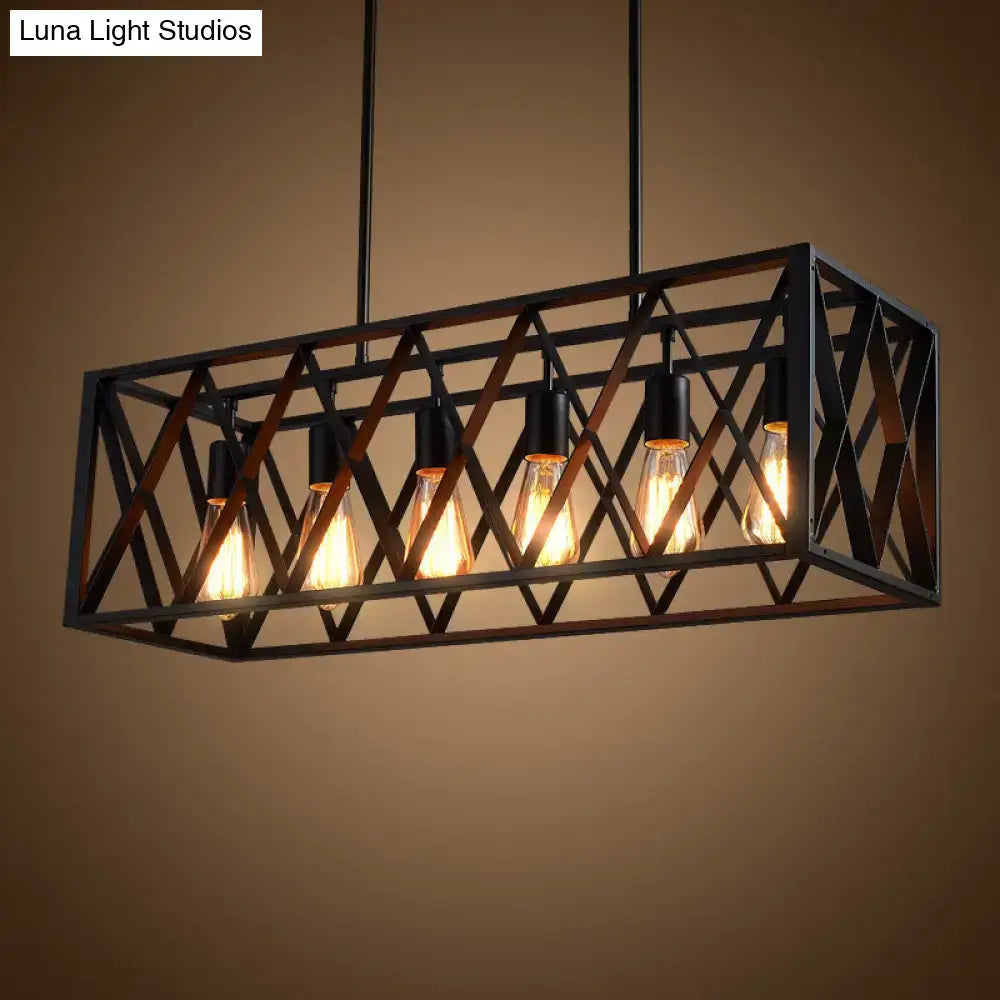 DecorBites industrial black iron pendant light with rectangle frame and chain cord length for 220v-240v 110v-120v use