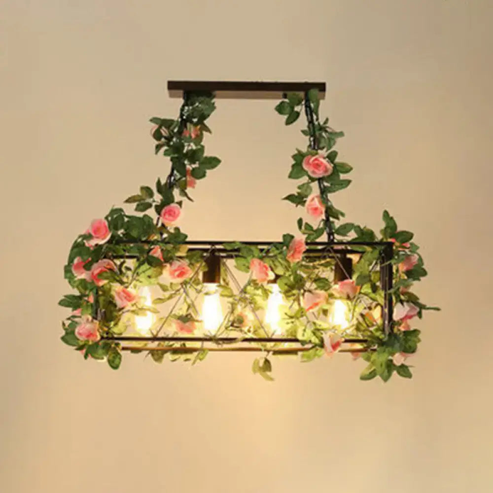 Decorbites industrial black metal rectangle island lamp with led incandescent bulbs and stylish faux plant decor