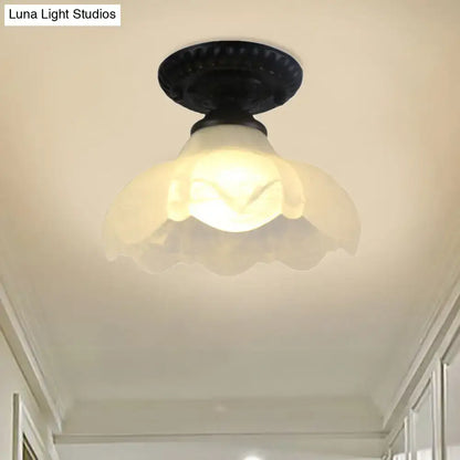 DecorBites industrial black semi flush ceiling light with milky glass dome flower shade perfect for gallery lighting