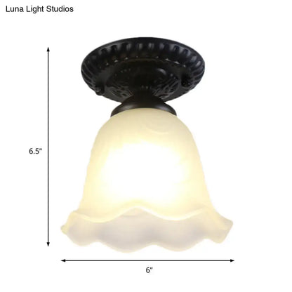 DecorBites™ industrial black semi flush ceiling light with dome flower design and milky glass shade perfect for gallery