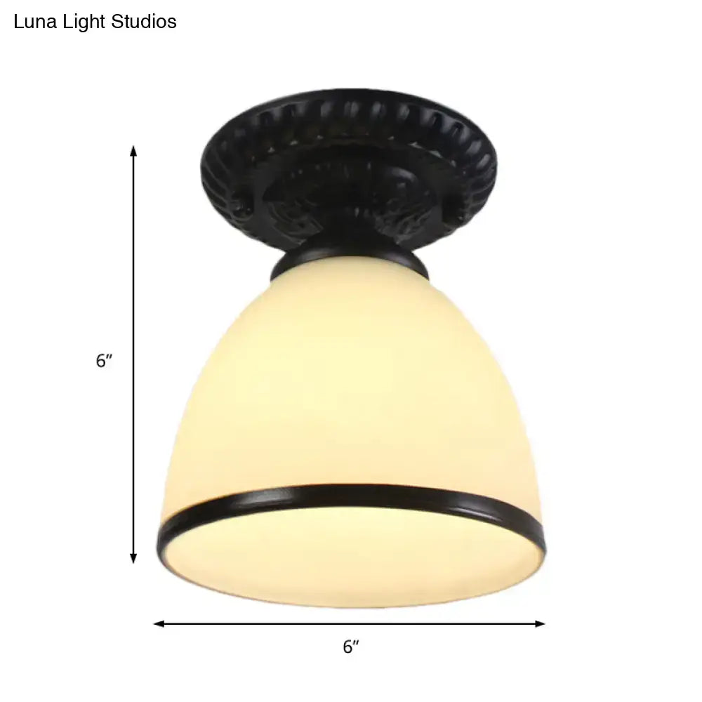 DecorBites industrial black semi flush ceiling light with milky glass dome flower shade and decorative metal base perfect for gallery