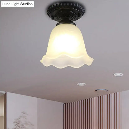 DecorBites™ industrial black semi flush ceiling light with milky glass dome flower shade perfect for gallery lighting