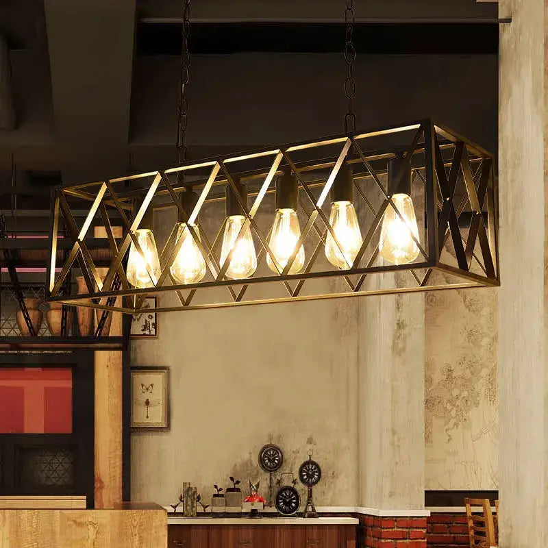 Decorbites industrial chandelier black metal frame with five glowing edison bulbs for dining room lighting