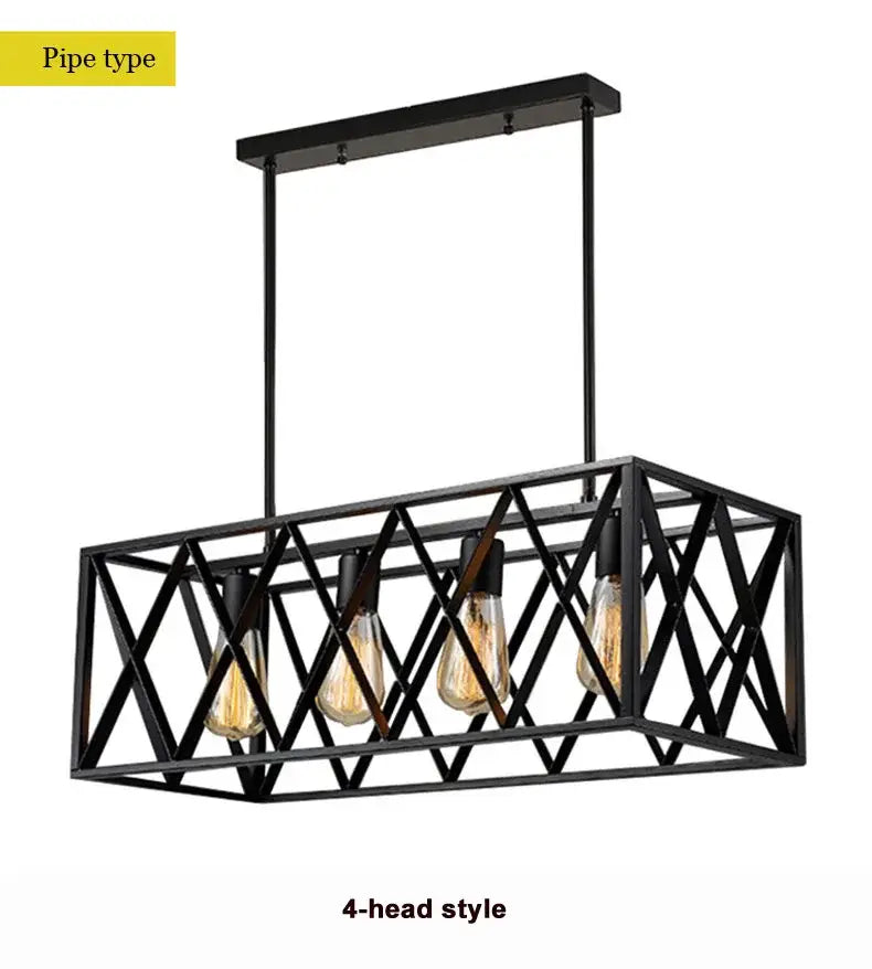Black metal pipe style decorbites industrial chandelier with four exposed edison bulbs for dining room lighting