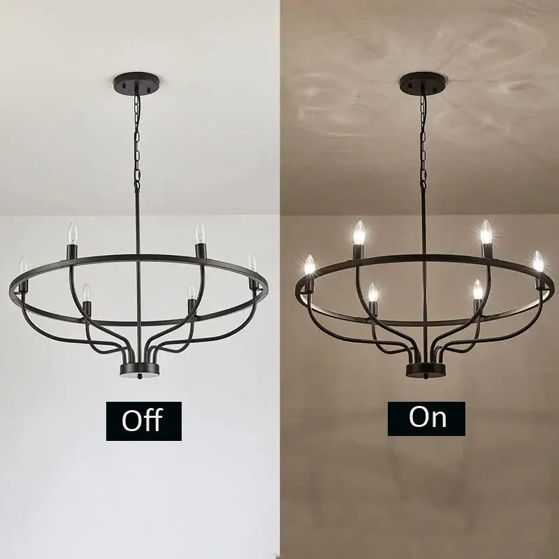 Black wrought iron decorbites industrial chandelier light with eight candle-style bulbs for living room use