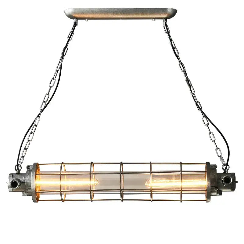Decorbites industrial chandelier featuring a retro metal cage design with clear glass and warm glowing bulbs for cafe lofts