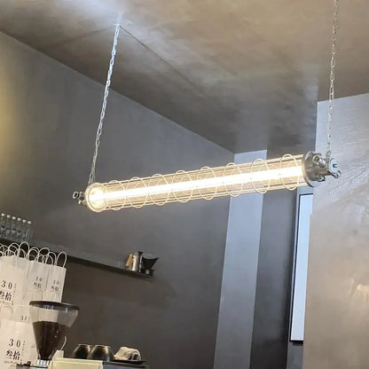 Decorbites industrial chandelier metal cage light with cylindrical fluorescent tube for cafe loft in industrial style