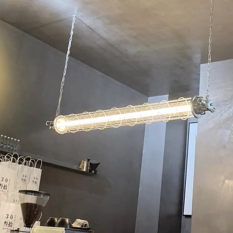 Decorbites industrial chandelier metal cage light with cylindrical fluorescent tube for cafe loft in industrial style