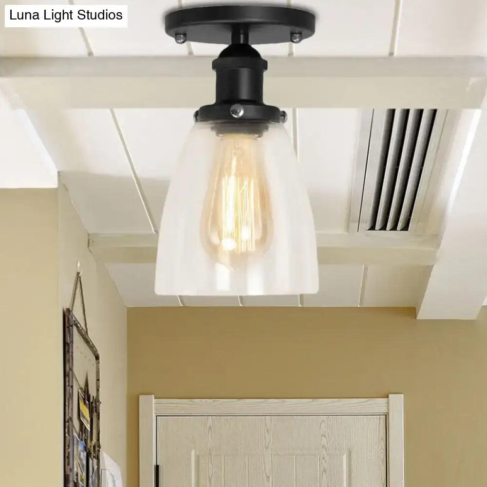 DecorBites™ industrial semi flush ceiling light in black with clear glass shade for living room lighting